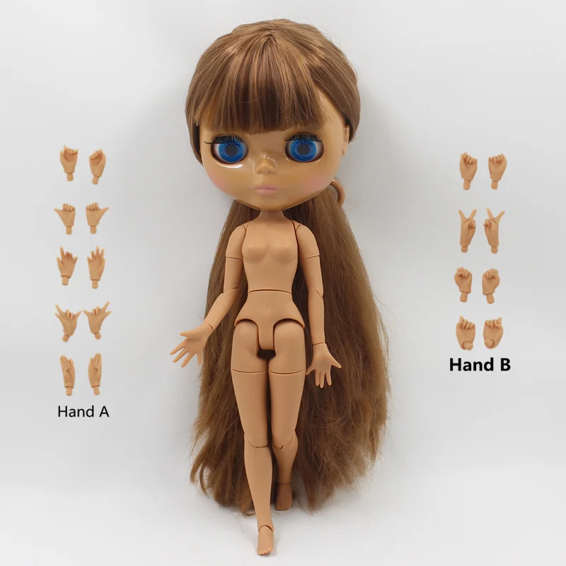 ICY blyth кукла каштановые волосы с бахромой/челка темная кожа сустава тела BL0543 девушка подарок - Цвет: doll with hand AB