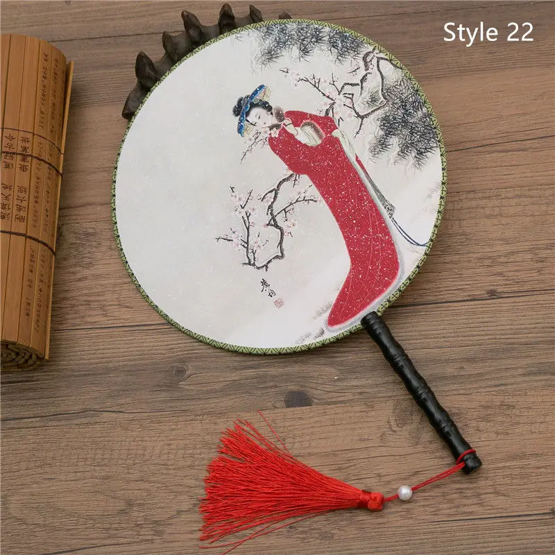 Style 22 28 Стиль s Женский Классический танец Круглый Китайский стиль ручной двусторонний цветок Печатный Шелковый круговой вентилятор с кисточкой кулон - Цвет: Style 22
