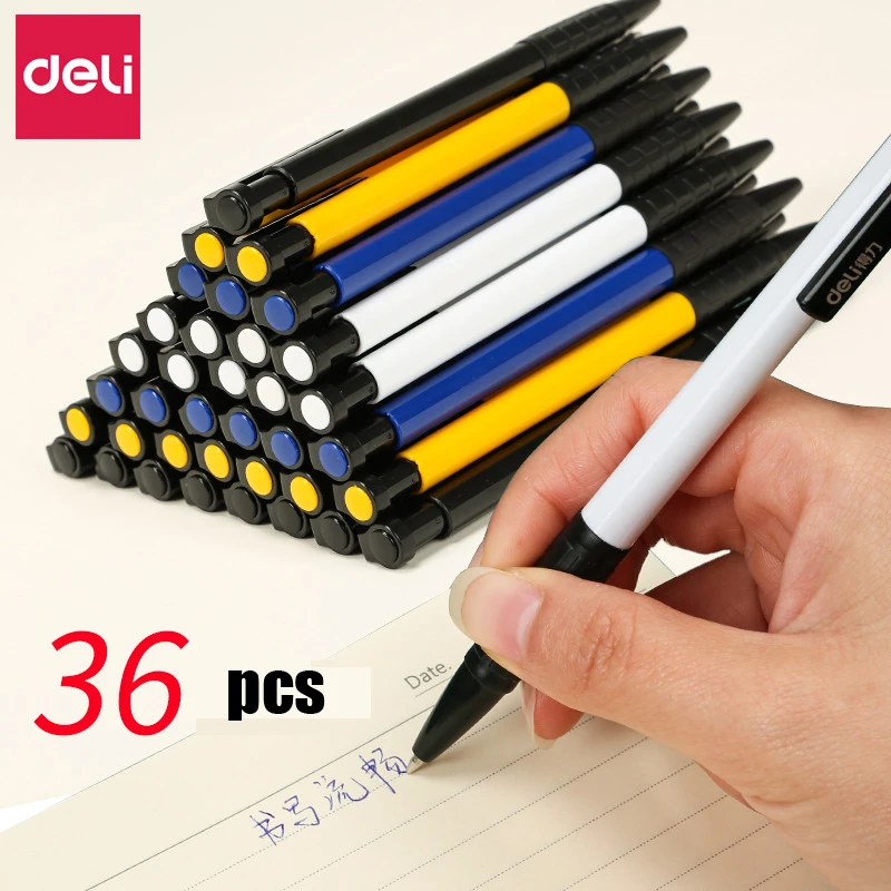 Deli 36 шт./упак. голубая шариковая ручка 0 7 мм прессованная пластиковая