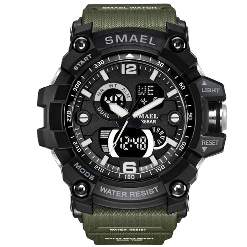 Armg Green Роскошные Брендовые мужские спортивные часы SMAEL Аналоговый светодиодный цифровой водонепроницаемый Повседневный модный мужской военный кварцевые часы Relogio Masculino - Цвет: Armg Green