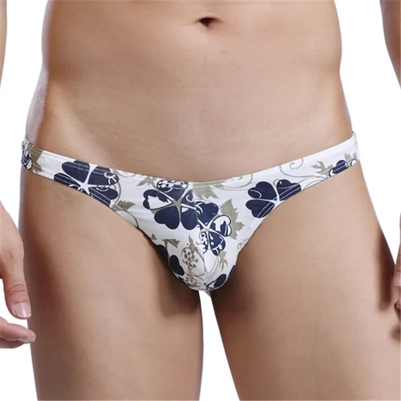 Оригинальные мужские стринги с цветочным принтом хлопковые сексуальные