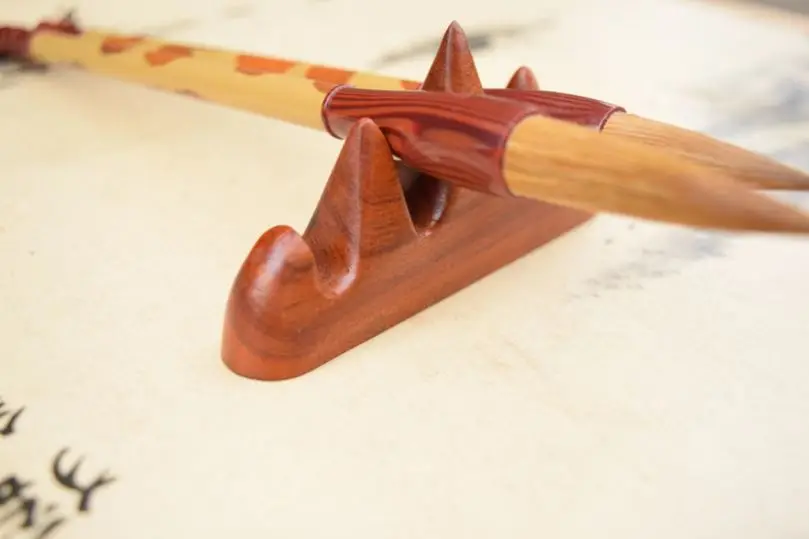 Traditional Chinese Wooden Paint Brush Pen Holder Stand Basic Style | Канцтовары для офиса и дома