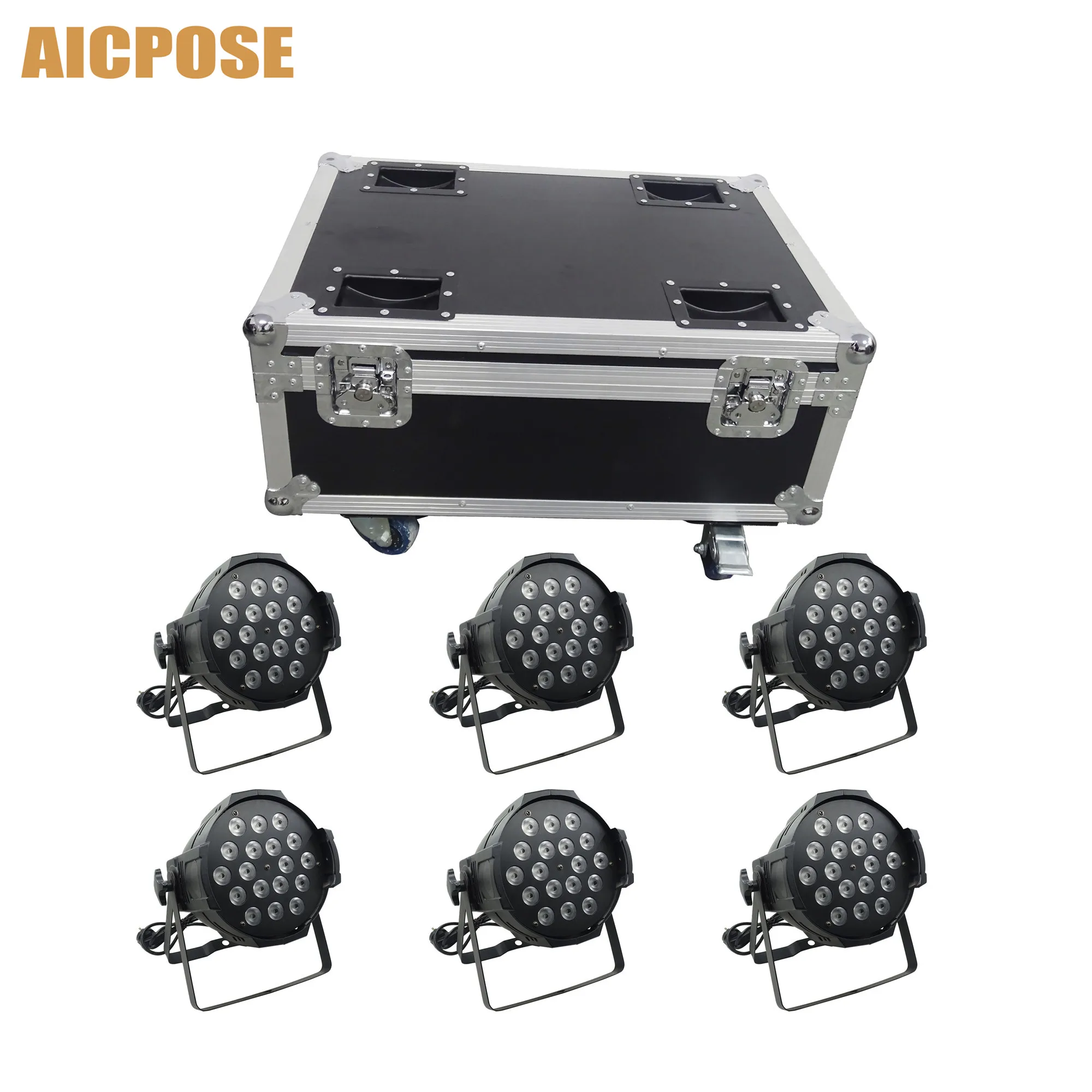 

6pcs 18*12w Power in and out LED Par Lights 18x12W RGBW 4in1 Par 64 led spotlight dj projector stage light With flight case