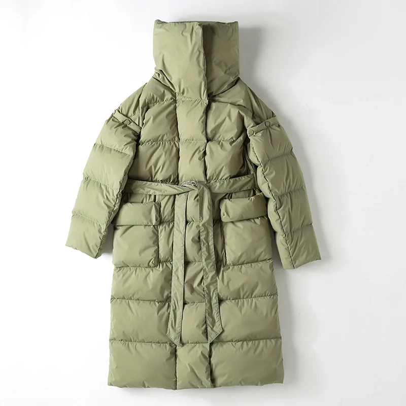 Женская парка с перьями KoHuiJoo длинная поясом 2 размера|parkas for women|down parkafashion parka |