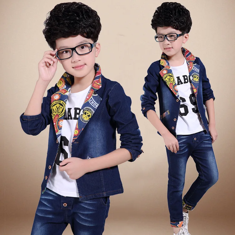 

2019 new baby clothes suit for boys spring and autumn kids denim clothing sets boy jean suits cowboy body suit boys clothes set