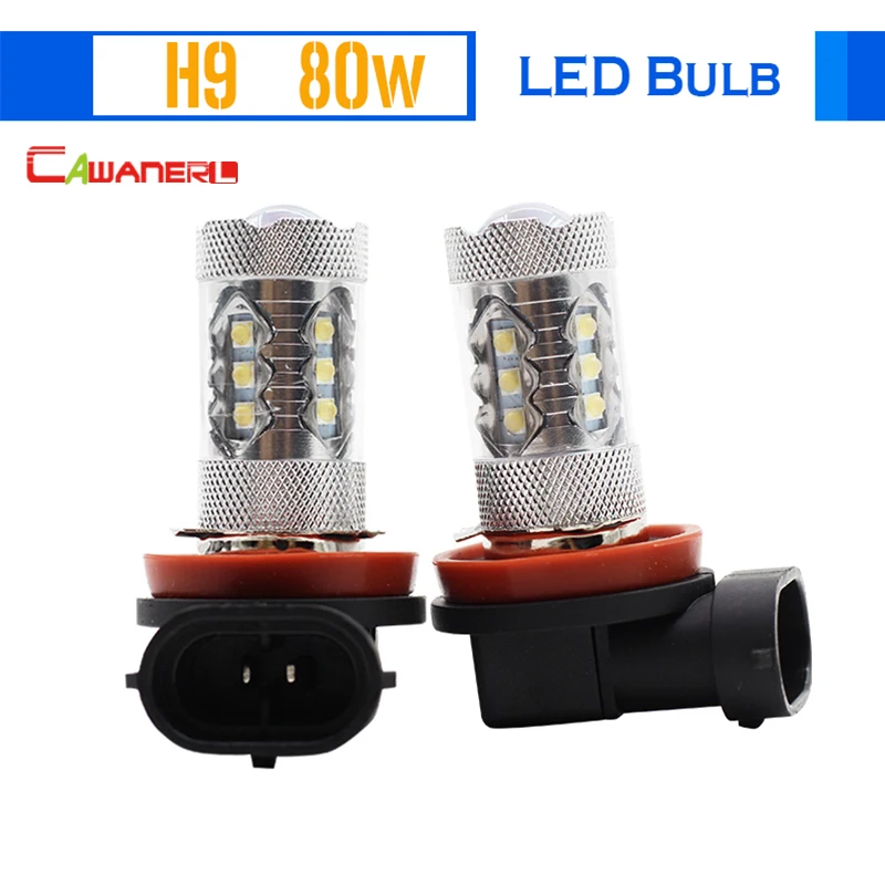 Автомобильная светодиодная лампа Cawanerl H9 80 Вт 1800 лм 16 SMD 6000K белая 1 пара