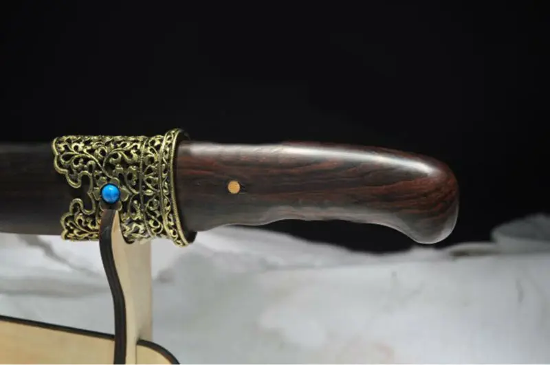 Chinese Han Dynasty Style Longquan Sword Single Groove Steel Ebony Sharp Scabbard Inlayed Blue Stone Hilt Katana Metal gift |