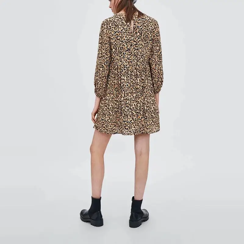 Женское винтажное платье с леопардовым принтом boho элегантное Плиссированное