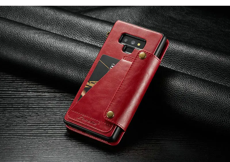 Чехол мне съемный кожаный бумажник чехол для телефона Samsung Galaxy Note 9 с застежкой-молнией слотов для кредитных карт 2 в 1 съемный кожаный чехол-книжка с отделениями для карт