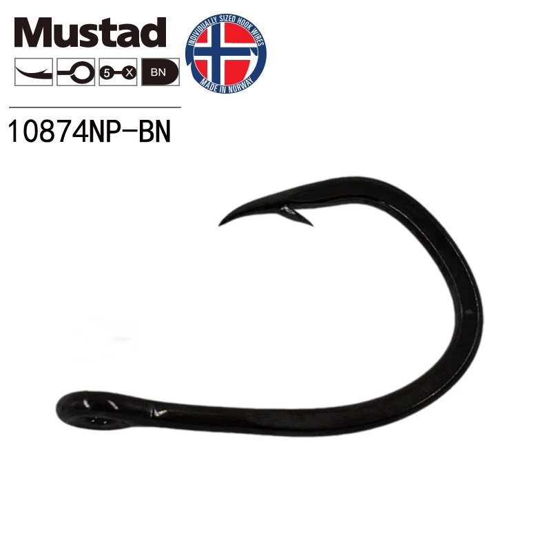 Mustad норвежский рыболовный крючок, супер мощный большой размер, круглые рыбные крючки, 7/0-10/0, 10874NP-BN