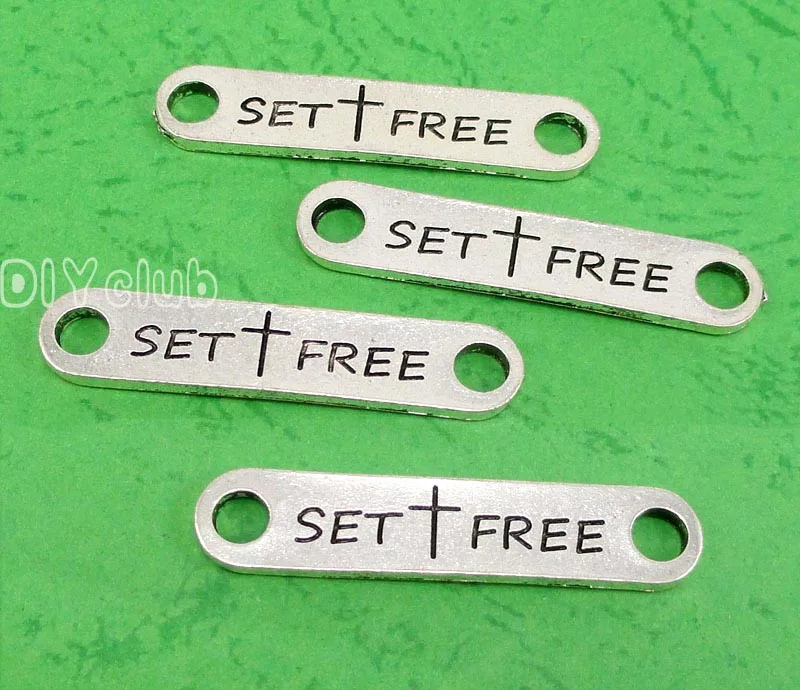 

40pcs-Antique Silver Tone Set Free Connector Charms 37x8mm