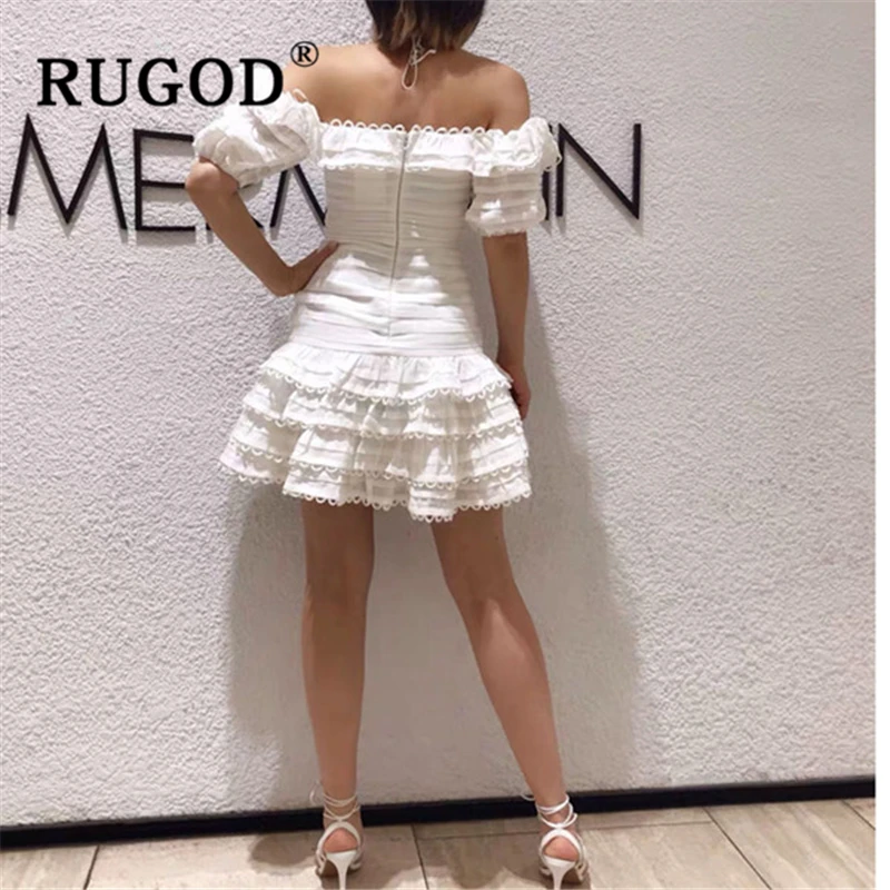 Женское вечернее платье RUGOD белое элегантное мини с пышными рукавами летнее