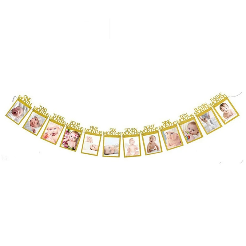 Gold Chicinlife 1 компл. 12 месяцев струны фото плакат Baby Shower мальчик девочка один год День рождения украшения фото стенд реквизит - Цвет: Gold