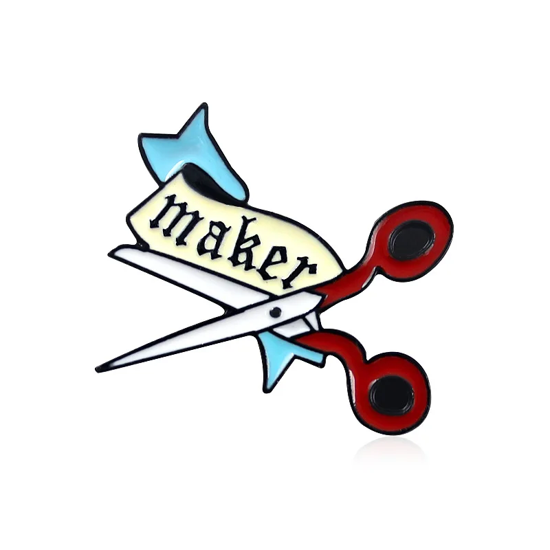 Красный производитель Брошь Ножницы синяя лента Кнопка эмаль ножницы булавки