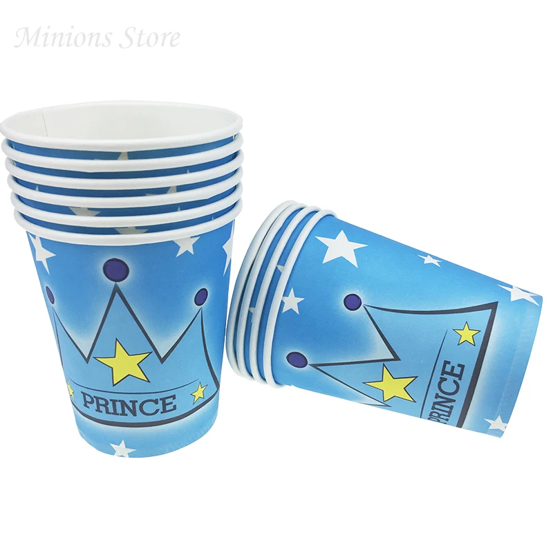 10pc/lot Blue Prince Crown Disposable Cups Kids Happy Birthday Party Supplies Christmas Decoration Baby Shower Favors | Дом и сад