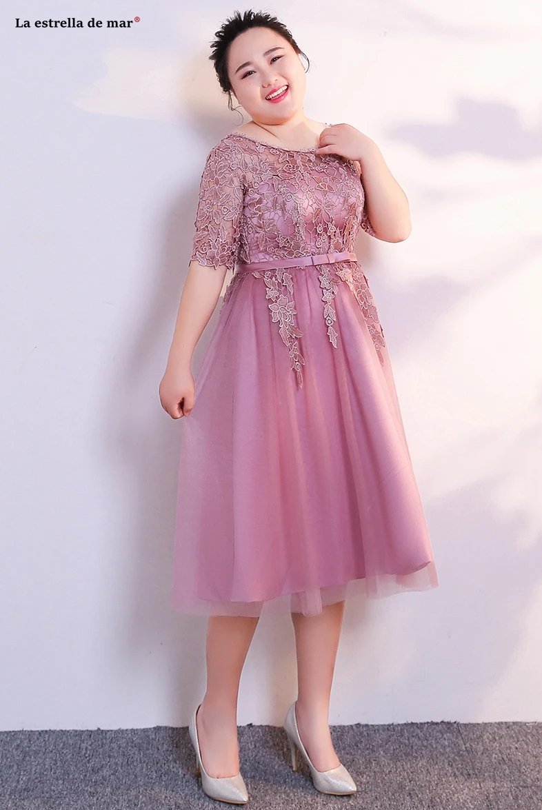 Большие размеры vestidos de madrinha, новинка, из кружева, с вырезом на шее, с коротким рукавом, трапециевидной формы, бирюзового, синего, румяна, розового цвета, свадебное платье для гостей, длина чая