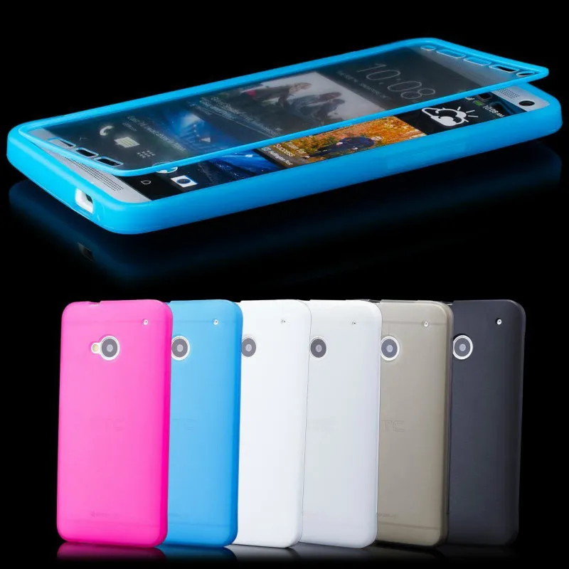 Ультра тонкий Прозрачный Сенсорный экран Простой Flip Case для HTC M7 M9 ТПУ + PC Двойной 360