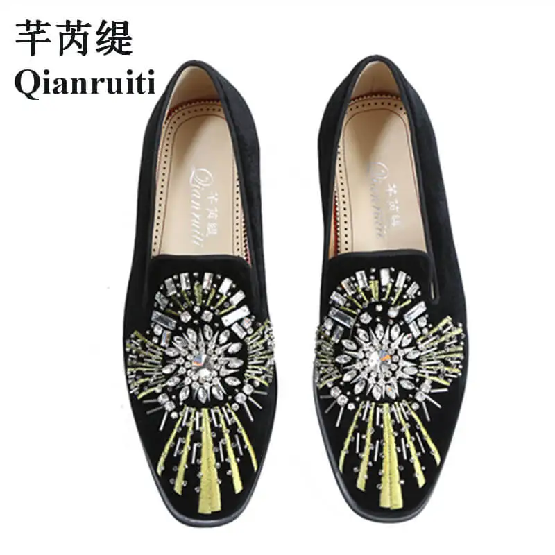 Модная мужская Вельветовая обувь лоферы без шнуровки модная с алмазной вышивкой