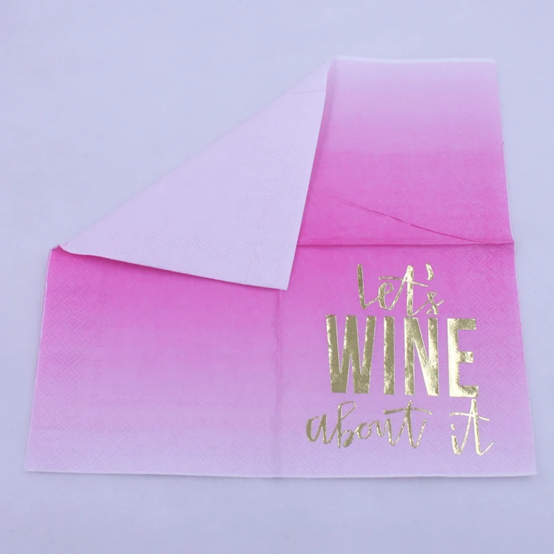 [RainLoong] 3 плисная фольга Золотая бумажная салфетка для напитков Let's Wine About It