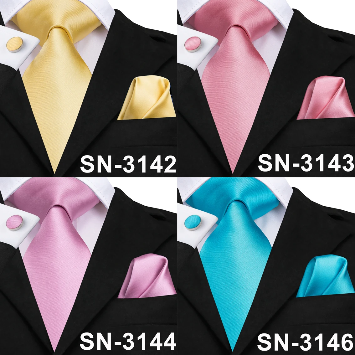 SN-3142 Hi-Tie мужской галстук шелковый галстук золотой желтый плотные галстуки для мужчин Модный свадебный деловой ГАЛСТУК, носовой платок, запонки набор для мужчин