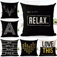 black and white letters and line printing cotton linen decorative pillow case 4545cm cojines