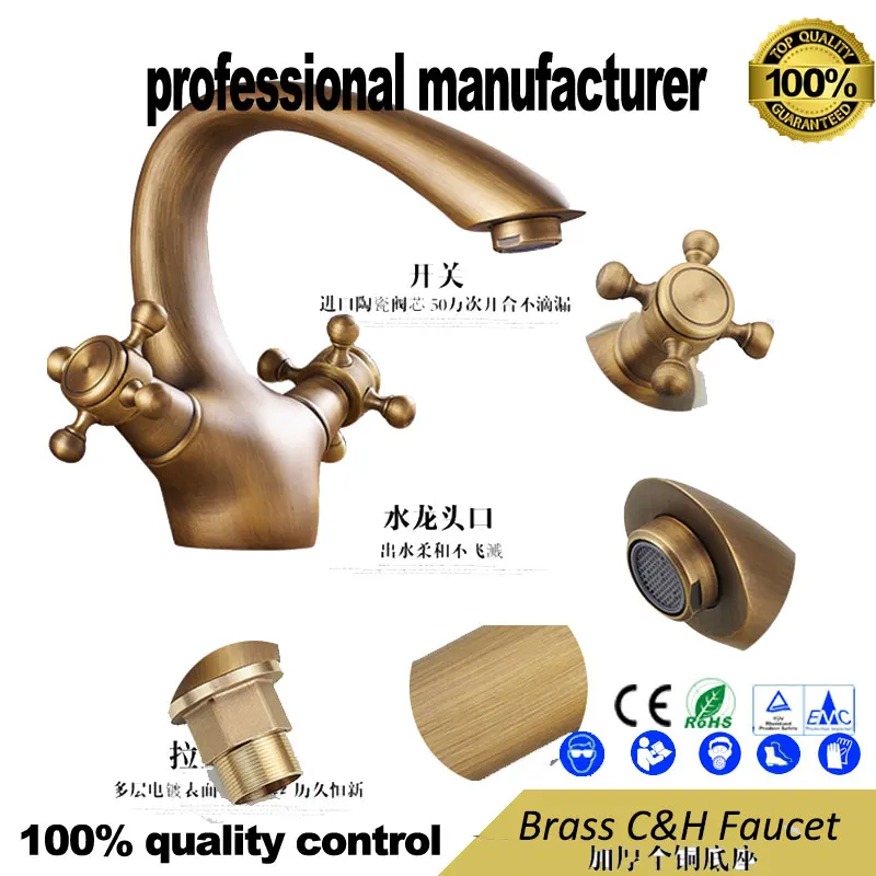 

Copper antique European faucet retro basin faucet washbasin above counter basin single hole hot and cold water faucet