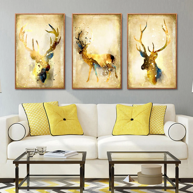 Современный абстрактный постер с принтом головы желтого оленя картина на стену в