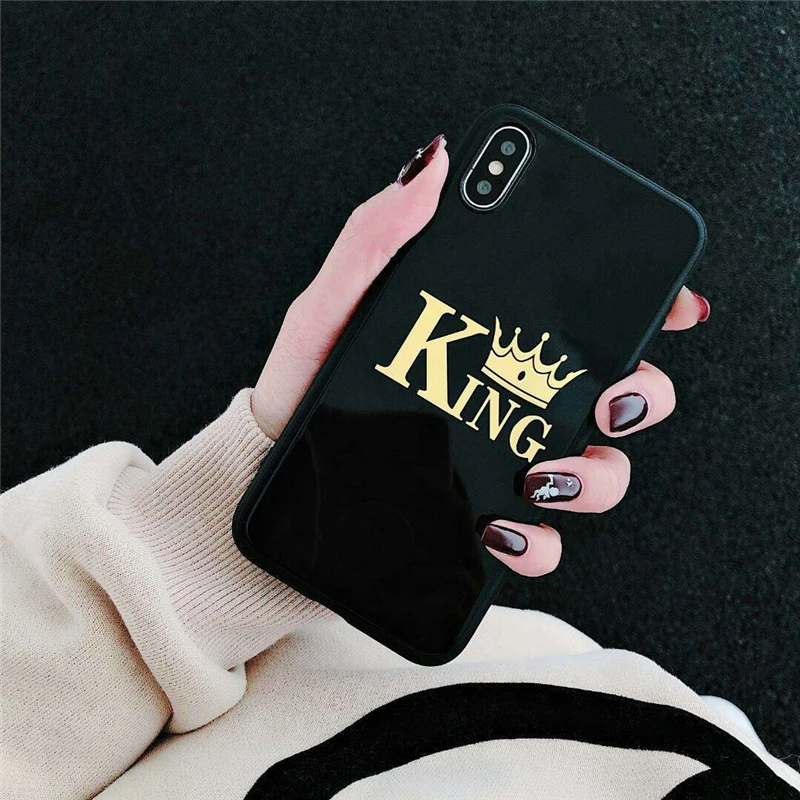 King Роскошный чехол для пары для iPhone 6, 6s, 7, 8 Plus, глянцевая корона, король, королева, буквы, мягкий ТПУ чехол для iPhone X, XS, чехол для MAX XR Capa - Цвет: King