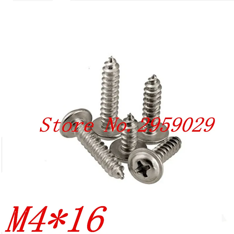 

100pcs M4*16 4mm 304 Stainless Steel Phillips Pan Washer Head Self Tapping Screw