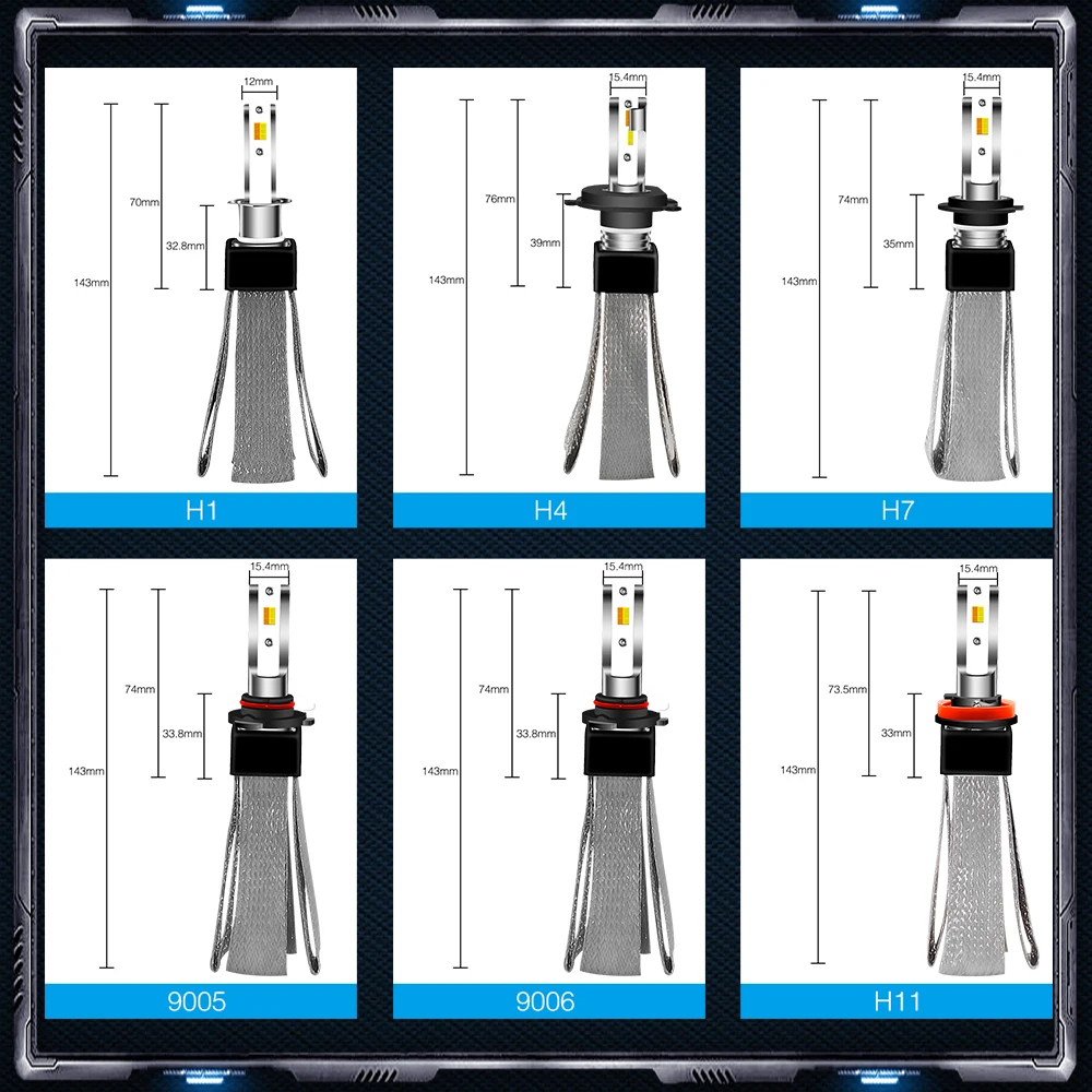 2x T9 Автомобильные светодиодные лампы Фар H4 H7 H11 9005 9006 H1 200W 80000LM яркие 6000K XNC|Передние