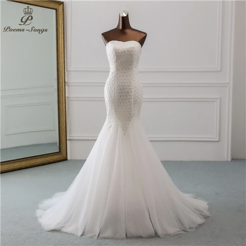 ivory PoemsSongs Новое сексуальное роскошное расшитое блестками свадебное платье robe mariage Vestido de noiva Свадебные платья Русалка robe de mariee - Цвет: ivory