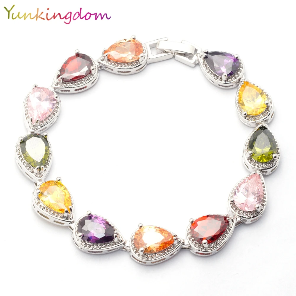 Женский браслет с инкрустацией Yunkingdom из белого золота цирконом в форме капли