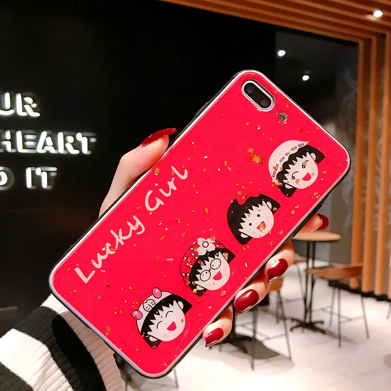 glitter epoxy Soft Case for iPhone 7 8 Plus 6 6s X XR XSMAX skid resistance cartoon redness case Chi-bi Maruko Cover |