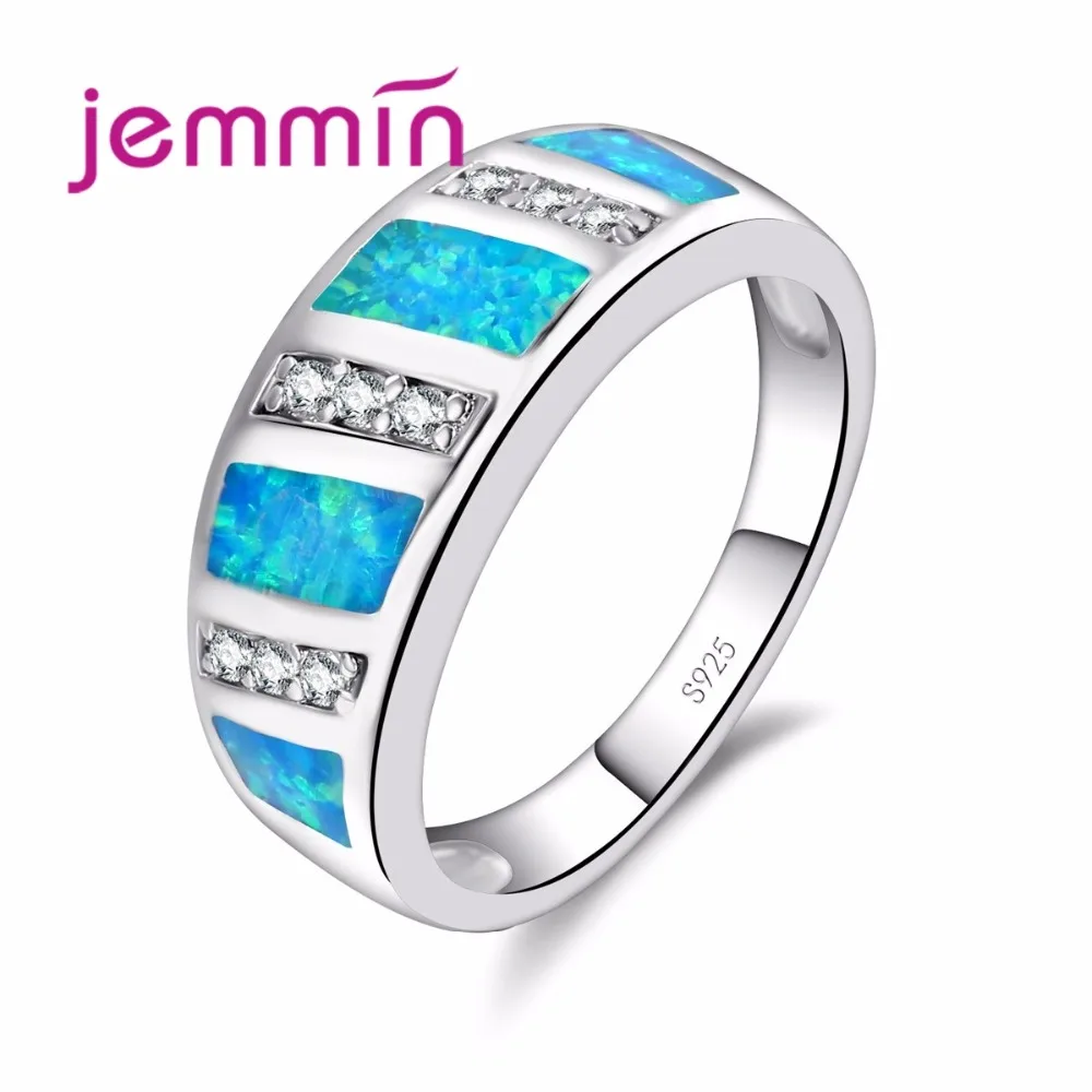 

Jammin Sample Rectangle Design Opal Ring For Women Or Men Wide Band S925 Sterling Sliver Ring With Micro White Crystal Retro B