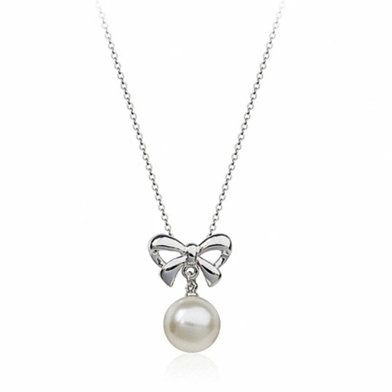 TracysWing Hot Sale Rose Gold Color Fashion Butterfly Bowknot Pearl Pendant Necklace For Women Valentine's Gift 134894r | Украшения и