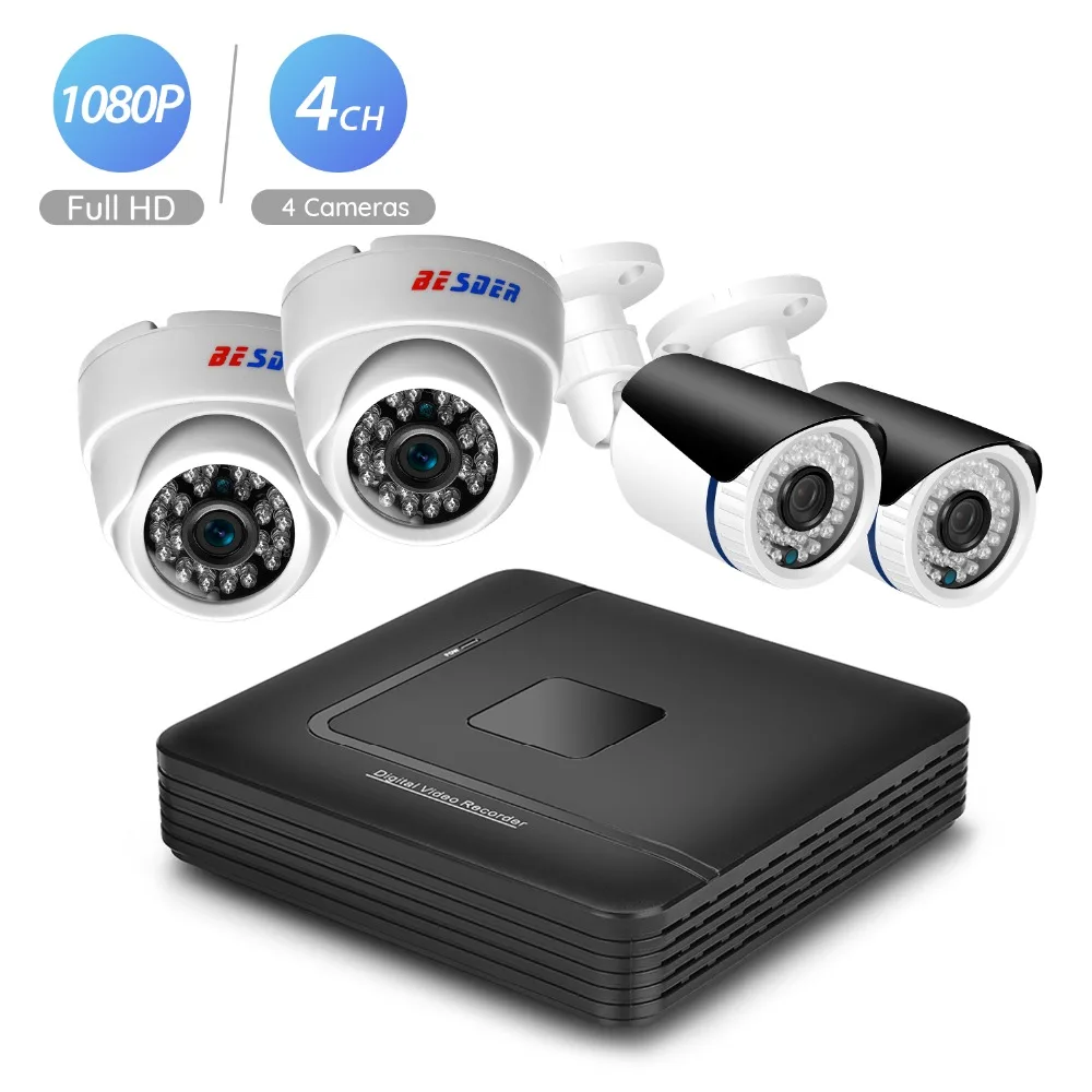 BESDER 4CH 1080P комплект видеонаблюдения 2MP камера NVR система наружного системы