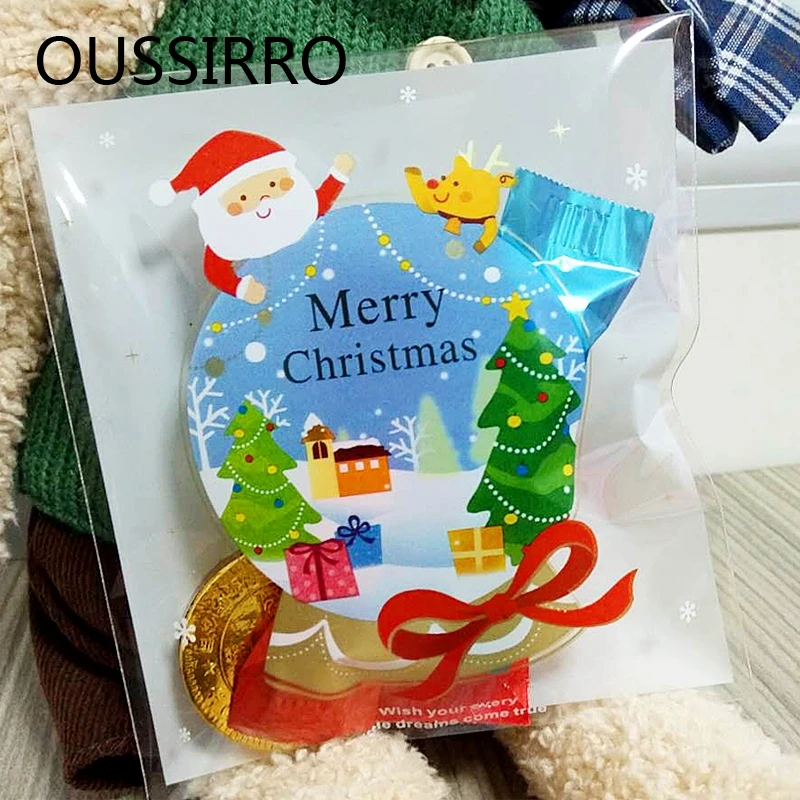 

25Pcs 10*11cm Cute Cartoon Gifts Bags Christmas Cookie Packaging Self-adhesive Plastic Bags For Biscuits Candy Food Cake Package