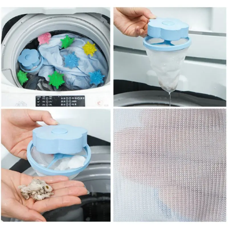 

Reusable Laundry Balls Discs Machine Floating Lint Mesh Trap Bag Hair Catcher Filter Net Pouch Household Tool