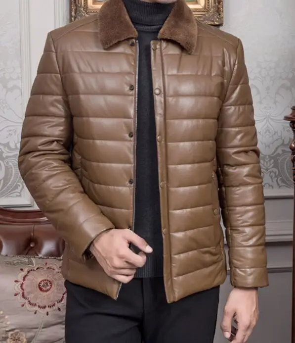 

M-4XL популярная/зимняя мужская новая модная стеганая куртка среднего возраста однобортная куртка с отворотом из искусственной кожи