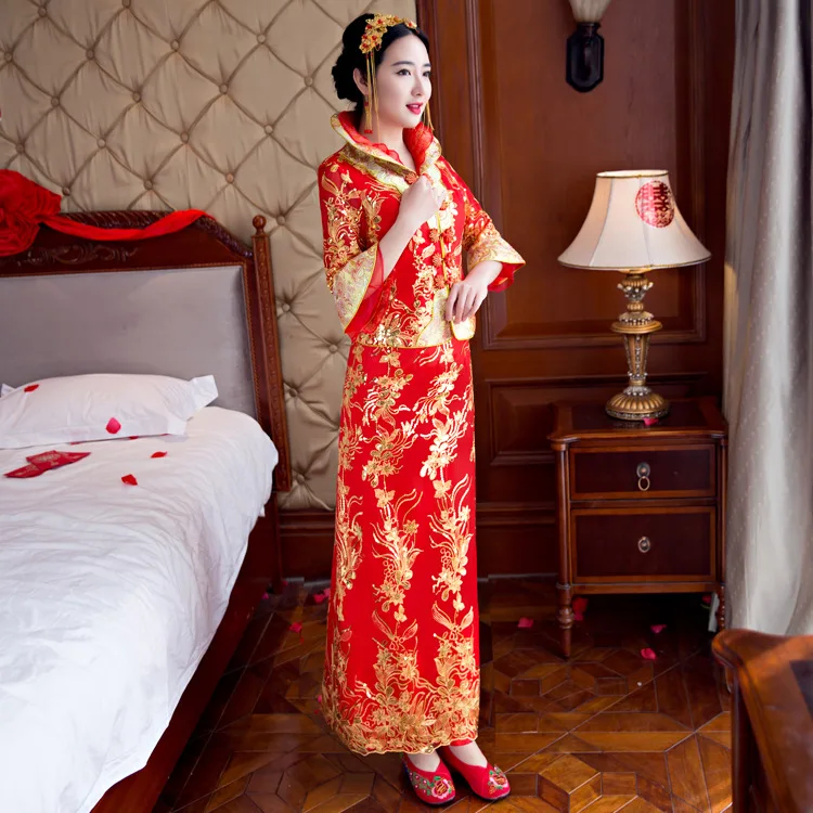 Свадебное платье невесты Традиционный китайский стиль костюм Феникс cheongsam
