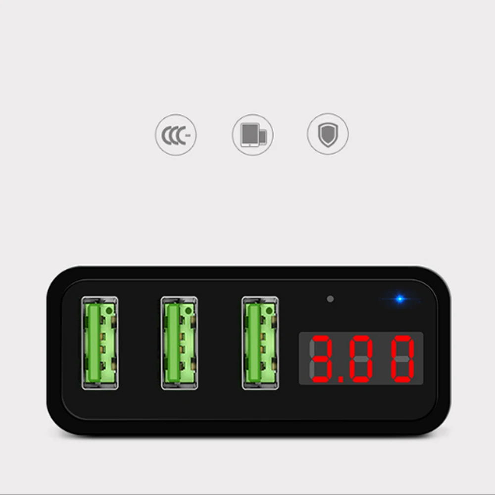 Умное зарядное устройство с цифровым дисплеем и тремя USB портами портативное