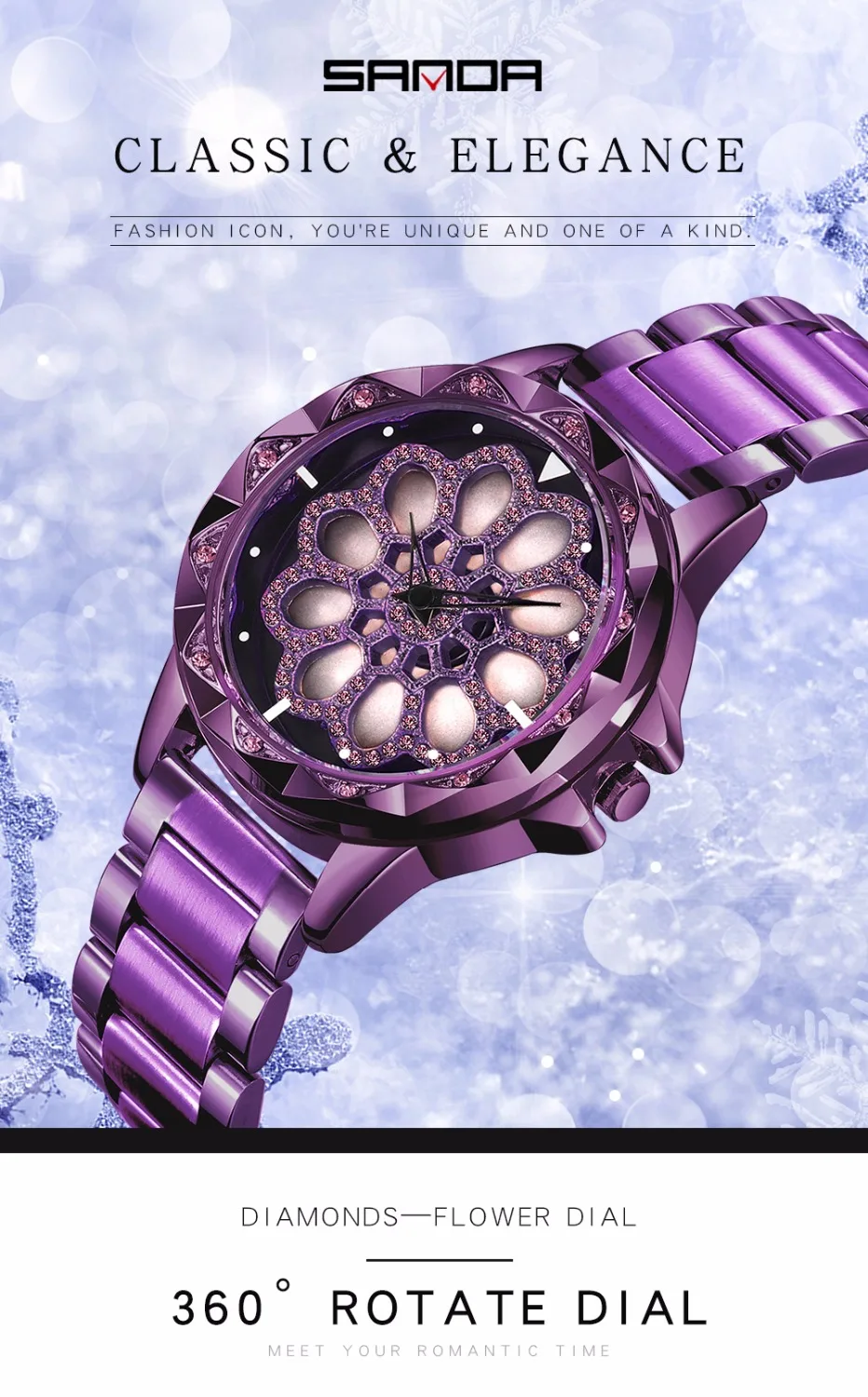 Персонализированные Женские часы с вращающимся зеркалом циферблат лепестками