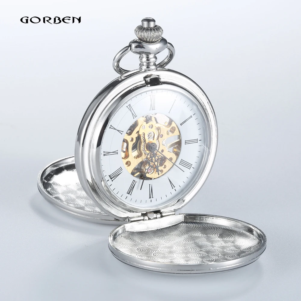 Часы мужские механические карманные винтажные Серебристые гладкие в стиле