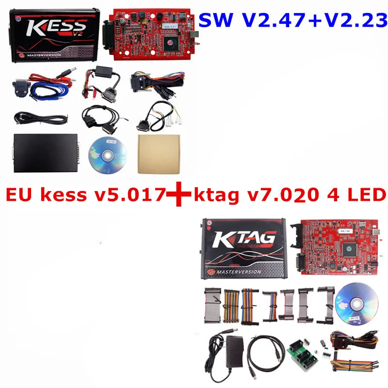 KESS 2.47 KTAG 4 LED Онлайн V2.47 ЕС красный Kess V5.017 OBD2 менеджер Тюнинг Комплект KTAG V7.020 4 светодиодный Kess V2 5,017 BDM Рамка K-TAG V2.25 ECU программист - Цвет: KESS 2.47 KTAG 4 LED