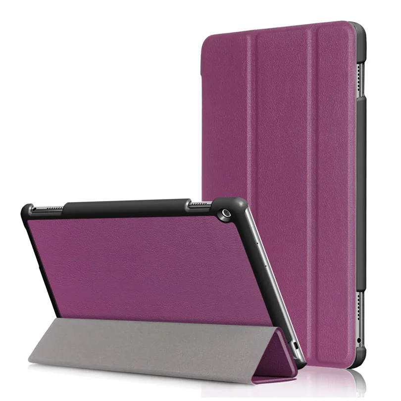 Purple Чехол Funda для HUAWEI Mediapad M3 Lite 10,0 10,", чехол из полиуретановой кожи для планшета, ультратонкий умный защитный чехол-подставка+ пленка+ ручка - Цвет: Purple