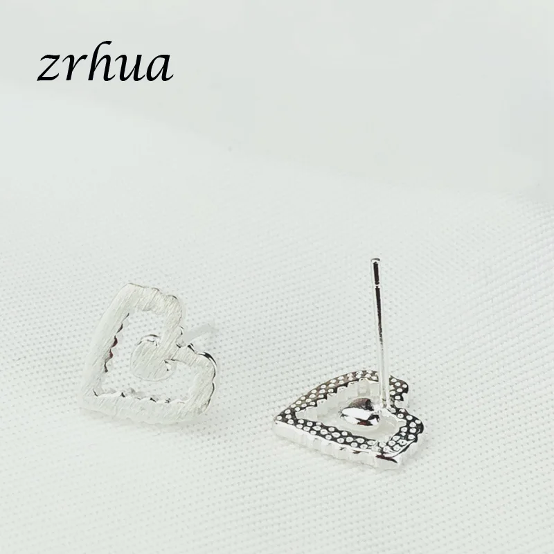 ZRHUA 925 Sterling Silver SimpleSweet Double Heart to Stud Earrings for Women Brincos Fine Jewelry Bijoux Wedding Gifts | Украшения и