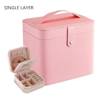 pink single-layer Большой Ёмкость хранения Контейнер под элемент питания 2 шт./компл. Портативный, для путешествий, косметичка для макияжа, органайзер для подарка ювелирных изделий Органайзер Для женщин коробка для косметики - Цвет: pink single-layer