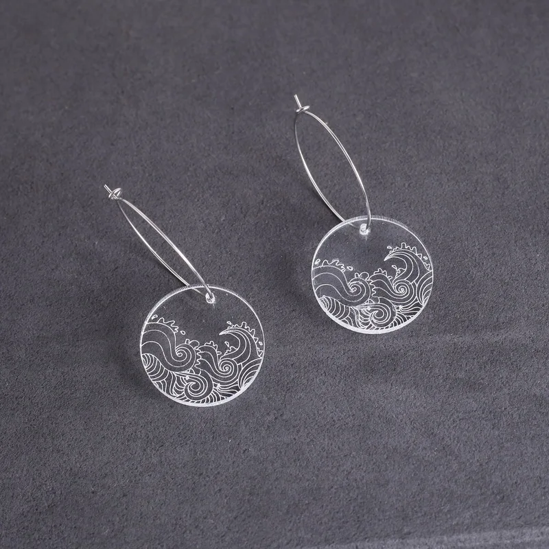 Модные серьги-кольца в китайском стиле с прозрачными дисками и Журавлями для