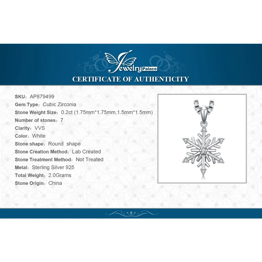 JewelryPalace Snowflakes Cubic Zirconia Pendnat Necklace 925 Sterling Silver Gift For Women Fashion Jewelry Not Include A Chain | Украшения
