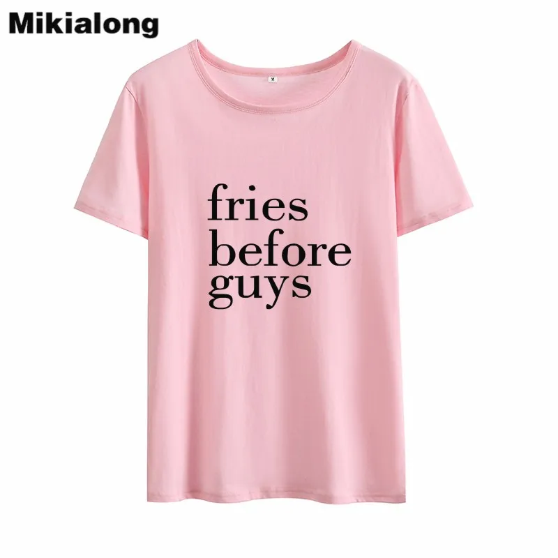 Mikilaong Fries Before Guys Harajuku Tshirt Women 2018 Summer Short Sleeve Cotton Tee Shirt Femme Tumblr Casual T-shirt | Женская одежда